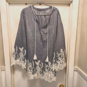 Denim top with lace trim